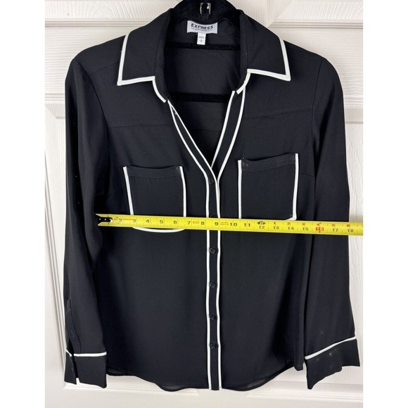 Express The Portofino Shirt Black White Piping Button Up Blouse‎ S Preppy 48-0 - Picture 4 of 12